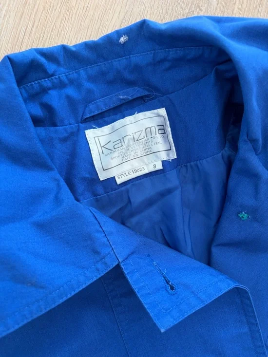 Vintage Bold Royal Blue Long Trench Coat with Green Accent Size Medium - Picture 5 of 11